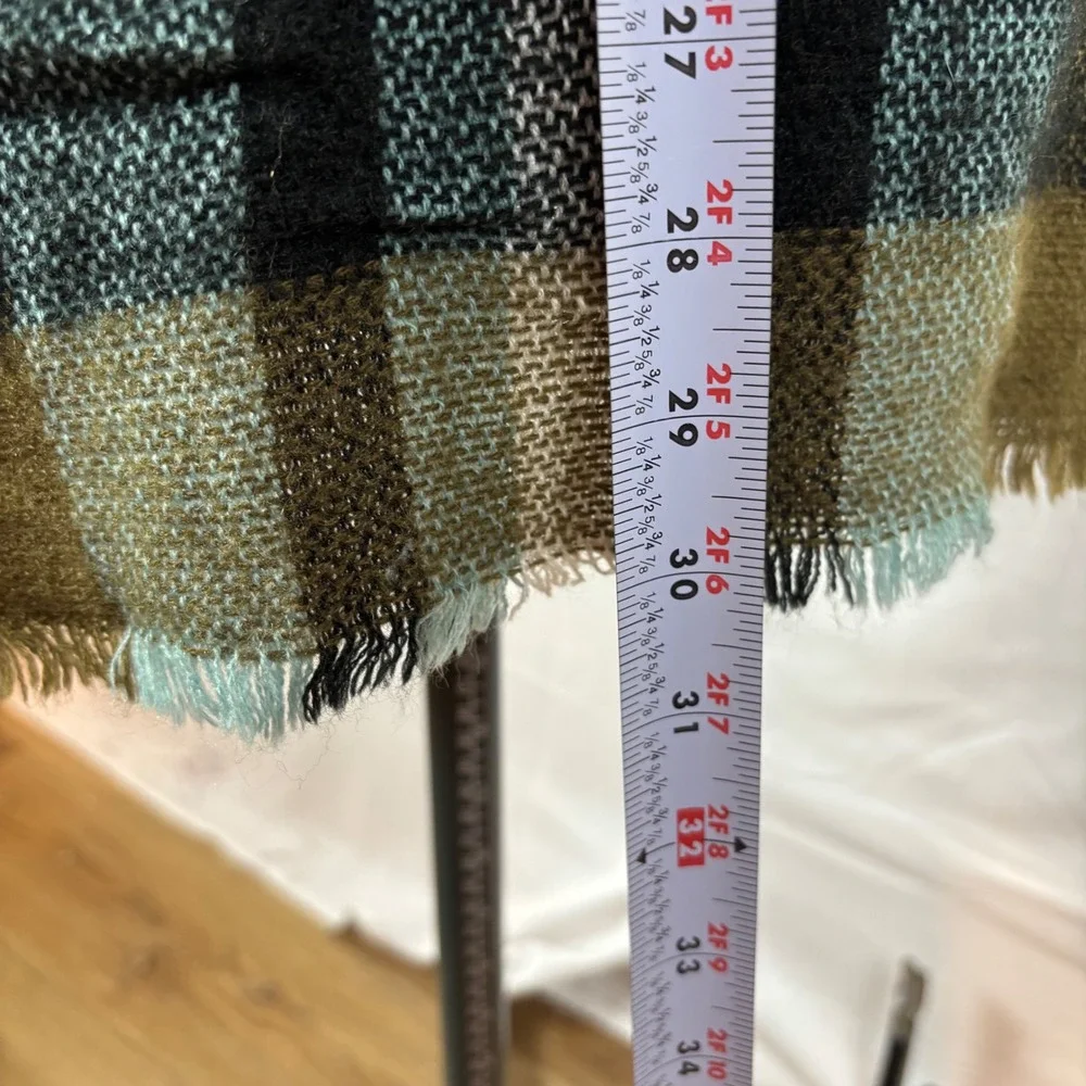 Upcycled Handmade Plaid Open Front Cardigan Jacket Frayed Hem Multi-Color